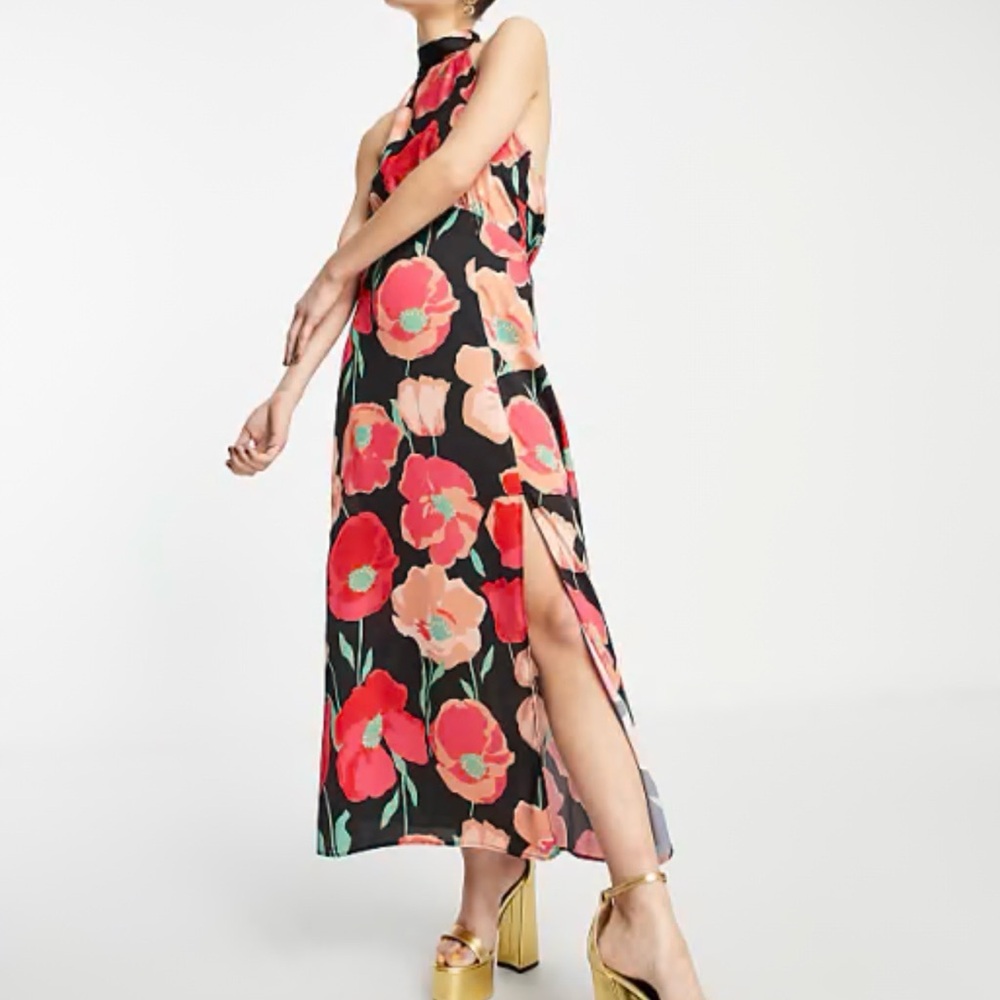 Topshop Halter Tie Satin Midi